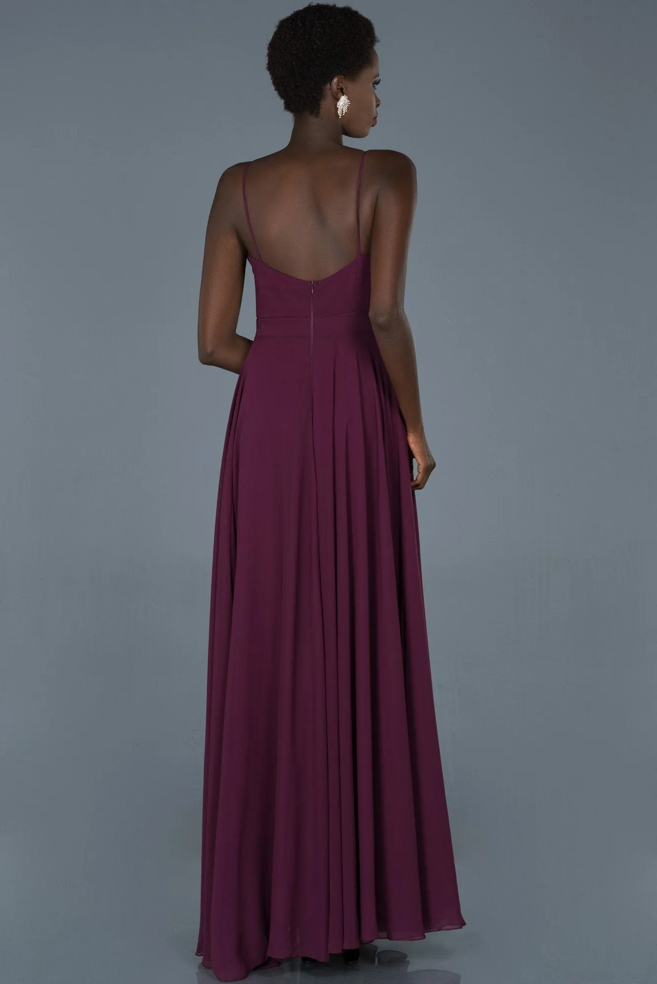 14496 Purple Chiffon Slit Dress