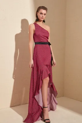 16444 Pink Asymmetrical Polka Dot Dress