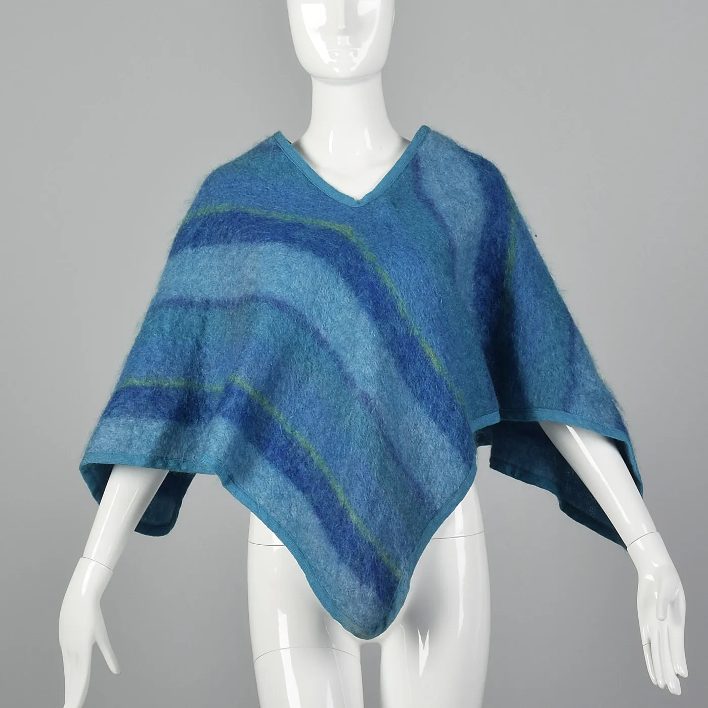 1970s Blue Striped Poncho