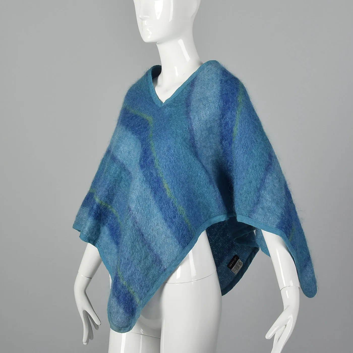 1970s Blue Striped Poncho