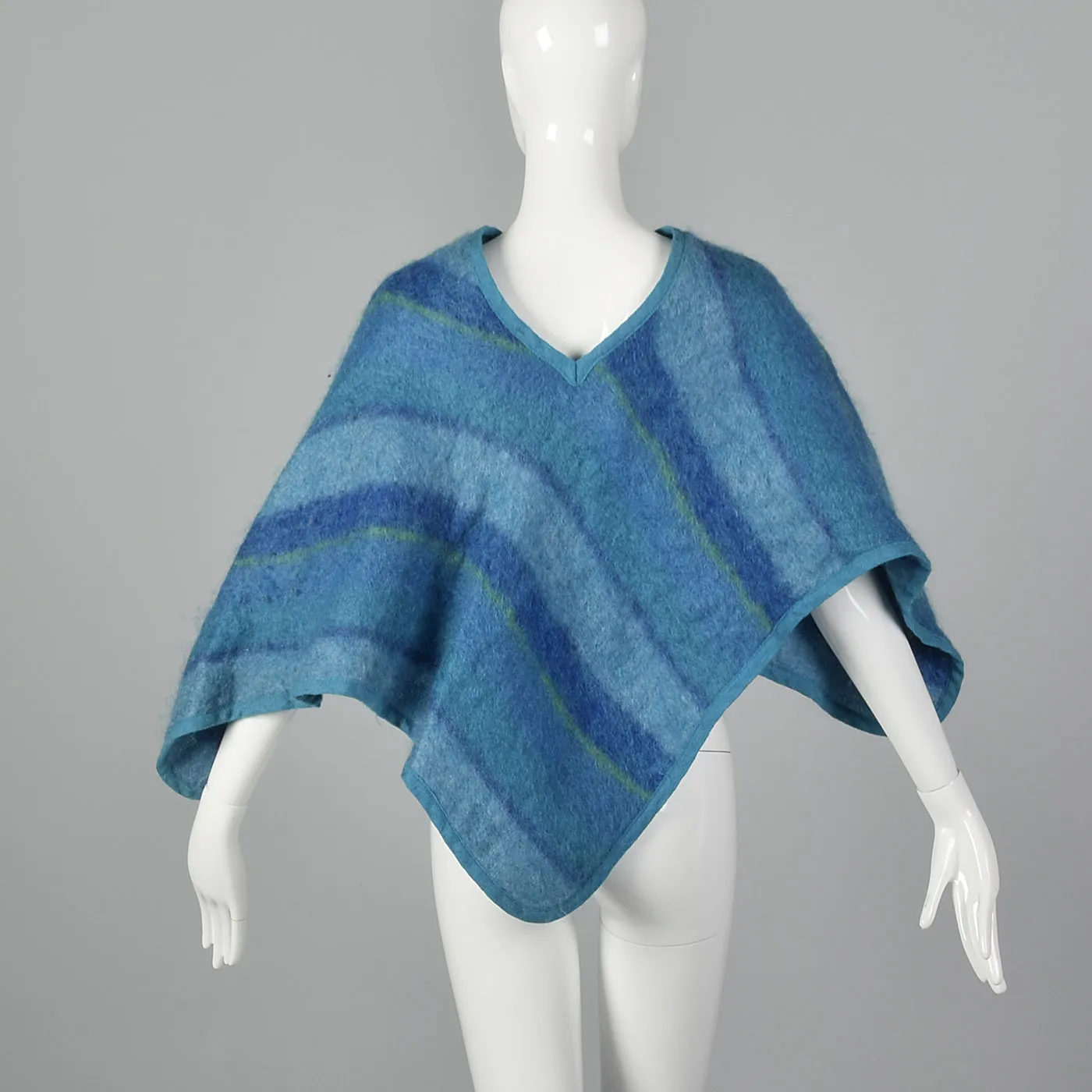 1970s Blue Striped Poncho