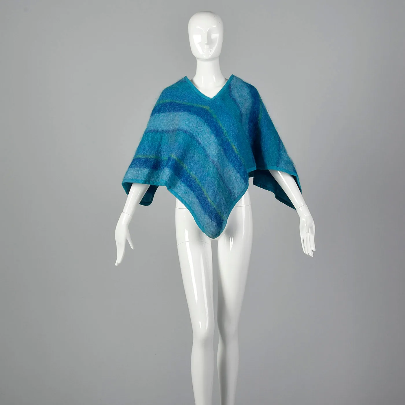 1970s Blue Striped Poncho