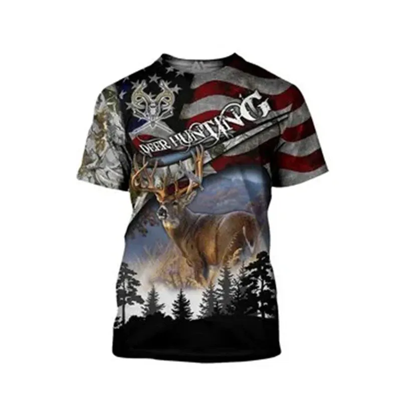 2xl-6xl Jungle Animal 3D Camouflage Print Men's Casual Round Neck Short Sleeve Quick Drying Oversized T-shirt.