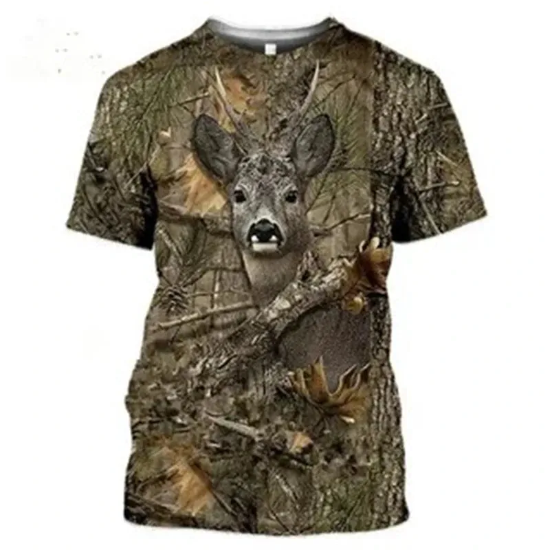 2xl-6xl Jungle Animal 3D Camouflage Print Men's Casual Round Neck Short Sleeve Quick Drying Oversized T-shirt.