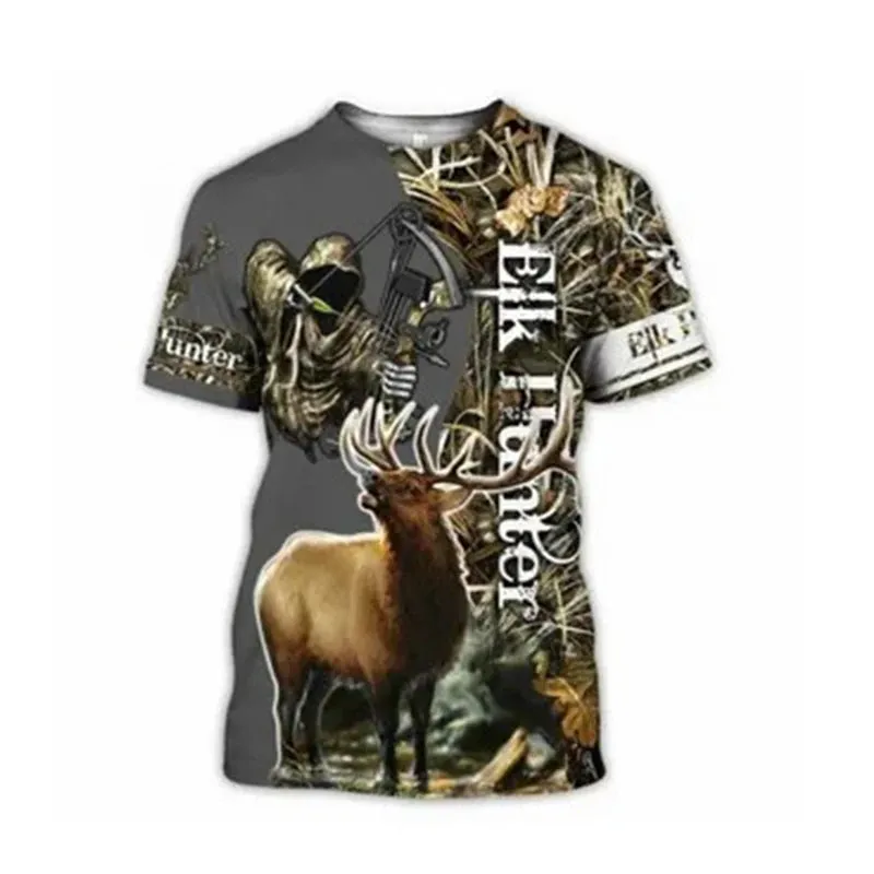 2xl-6xl Jungle Animal 3D Camouflage Print Men's Casual Round Neck Short Sleeve Quick Drying Oversized T-shirt.