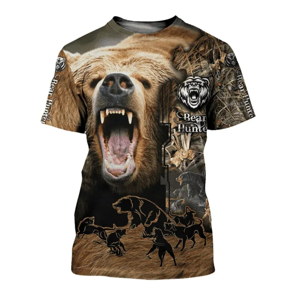 2xl-6xl Jungle Animal 3D Camouflage Print Men's Casual Round Neck Short Sleeve Quick Drying Oversized T-shirt.