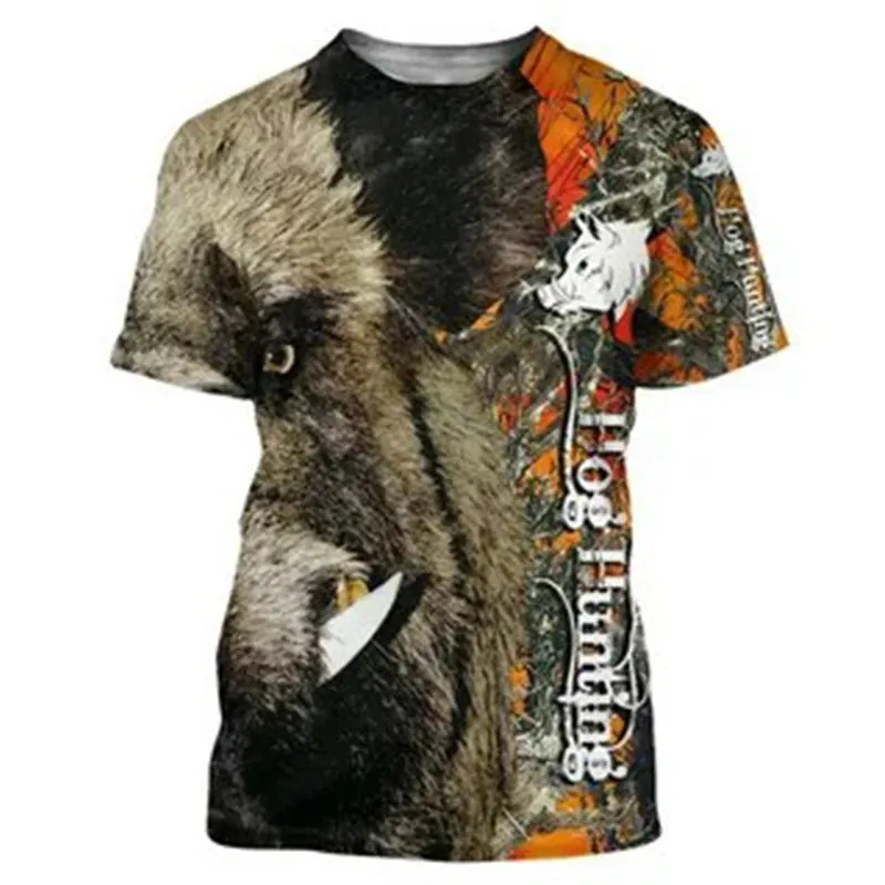 2xl-6xl Jungle Animal 3D Camouflage Print Men's Casual Round Neck Short Sleeve Quick Drying Oversized T-shirt.