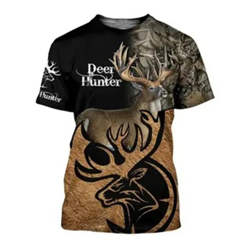 2xl-6xl Jungle Animal 3D Camouflage Print Men's Casual Round Neck Short Sleeve Quick Drying Oversized T-shirt.