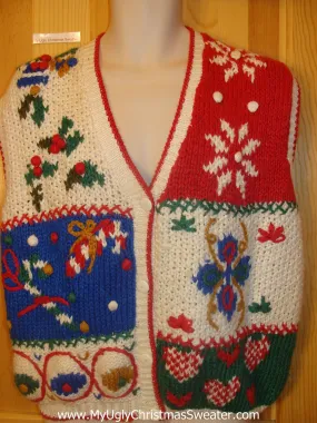 80s Cheesy Christmas Jumper Sweater Vest with Hearts