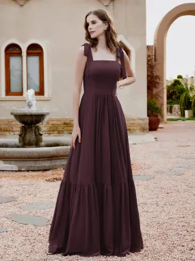 A-Line Bow Ruffle Sleeveless Chiffon Dress Cabernet Plus Size