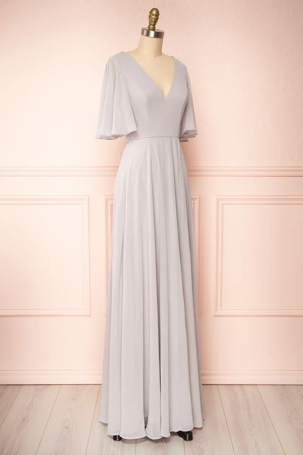 Adelphia Grey | Short Sleeve Chiffon Maxi Dress