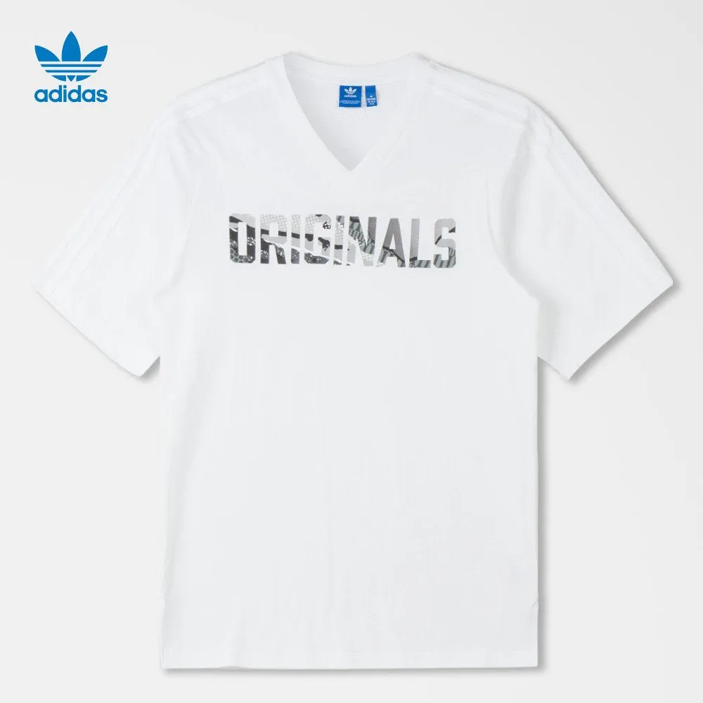 ADIDAS Originals Men White L.A. Printed V-Neck T-shirt BP8974