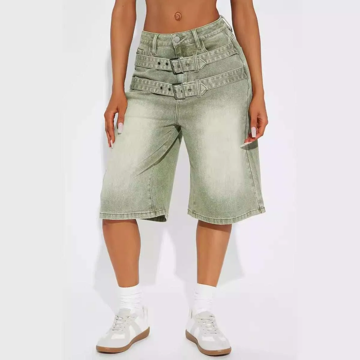 Adjustable Double-Belt Jeans