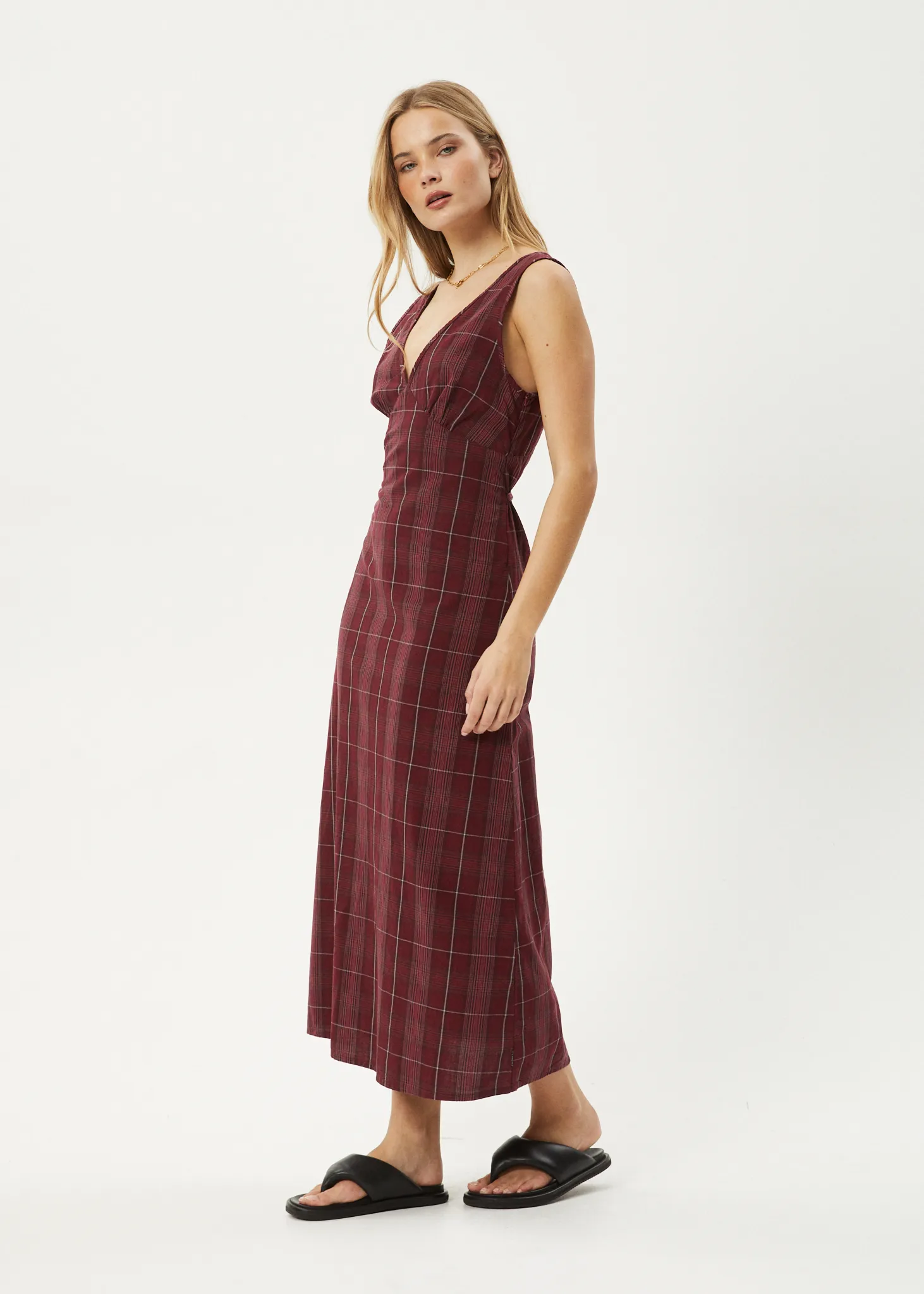 AFENDS Womens Eboni - Check Maxi Dress - Port