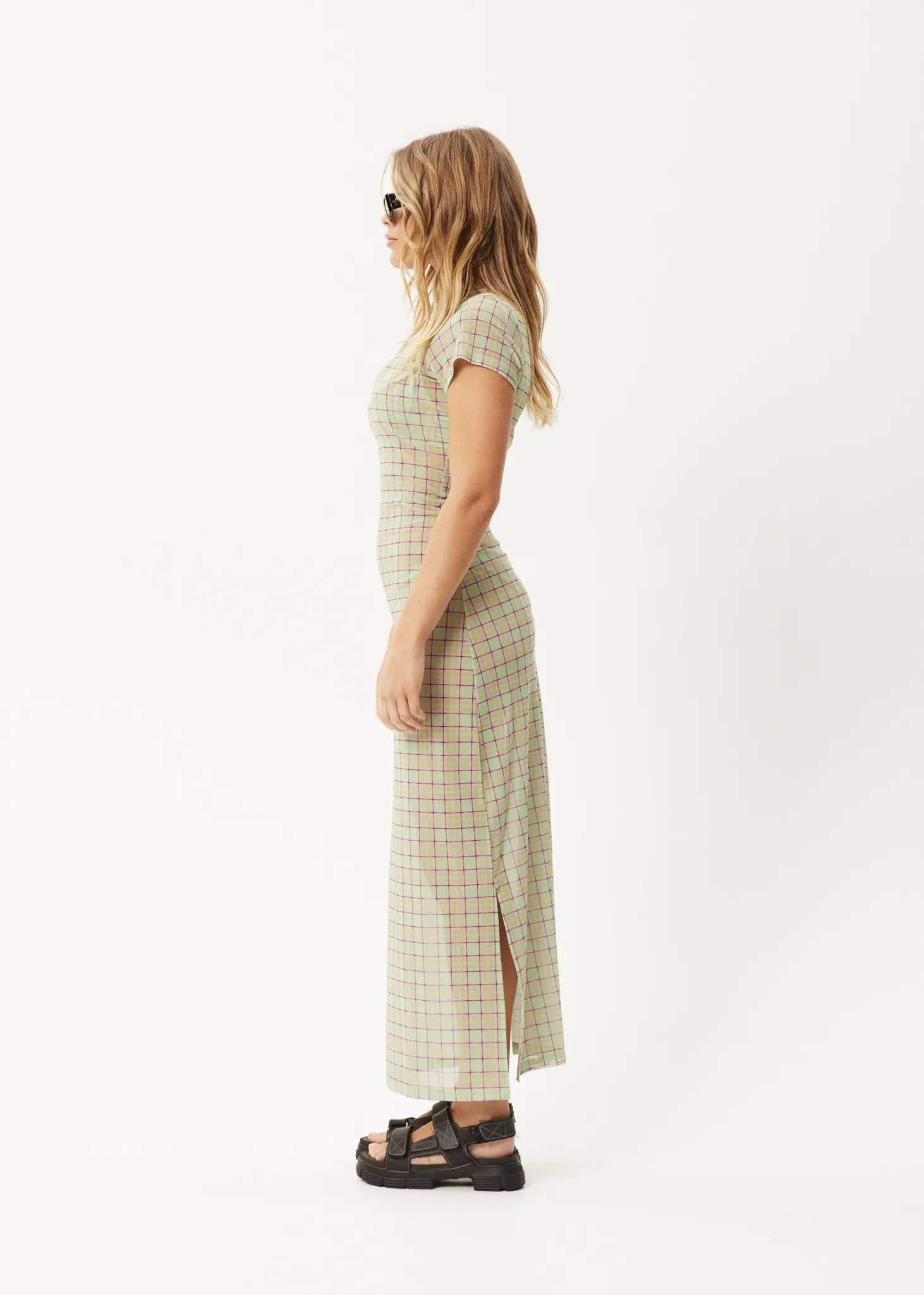 AFENDS Womens Kali - Sheer Maxi Dress - Pistachio Check