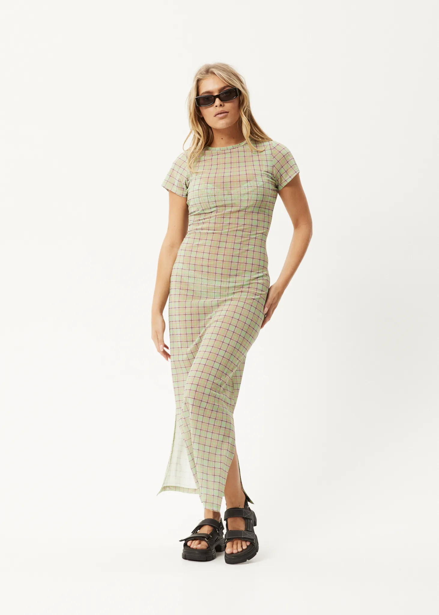 AFENDS Womens Kali - Sheer Maxi Dress - Pistachio Check