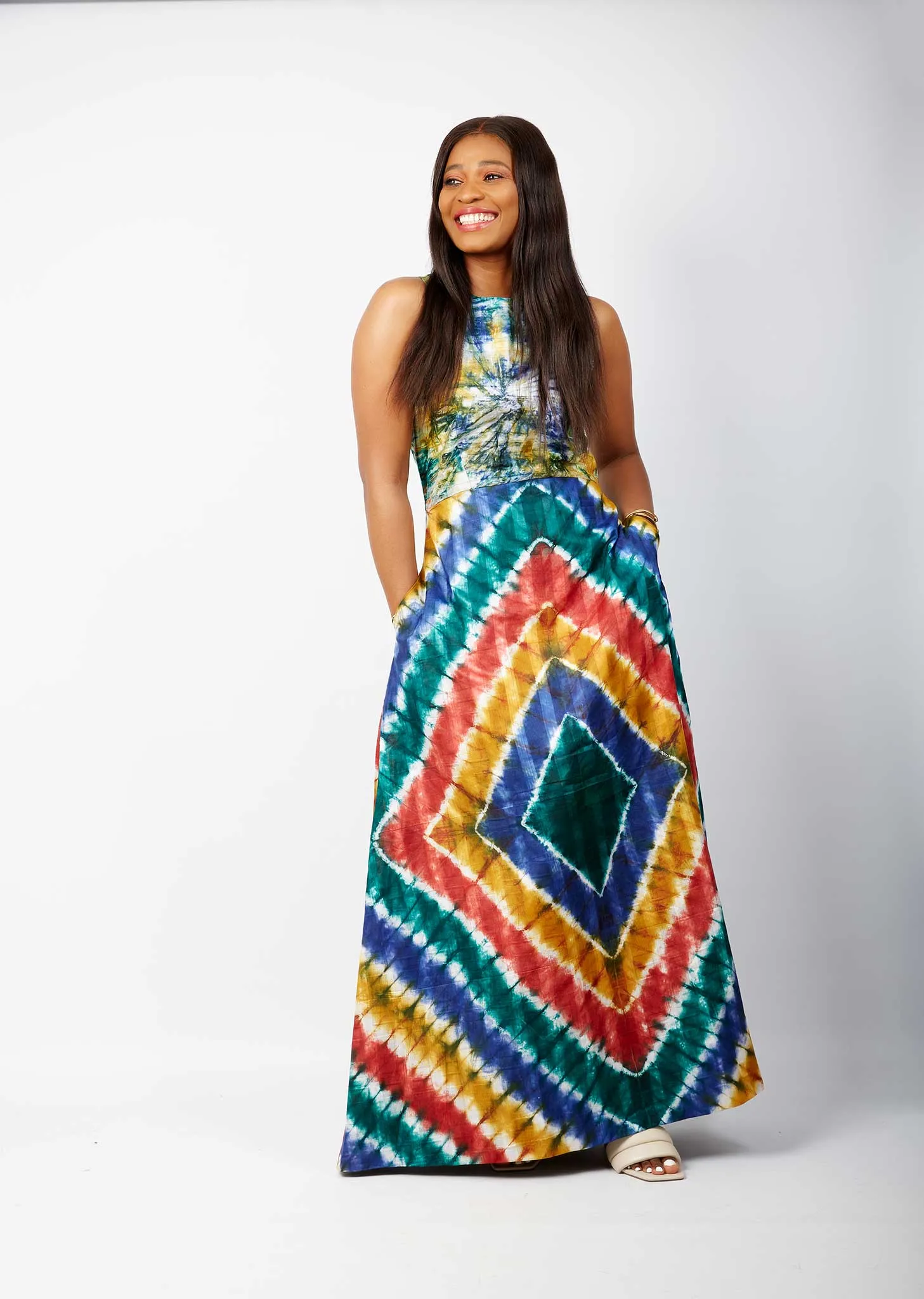 African Dress in Green Mixed Vibrant  Ankara Print - Nneomma