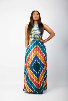 African Dress in Green Mixed Vibrant  Ankara Print - Nneomma