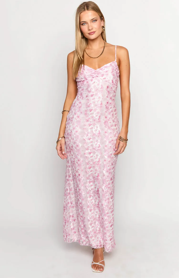 Alanna Pink Lace Maxi Dress