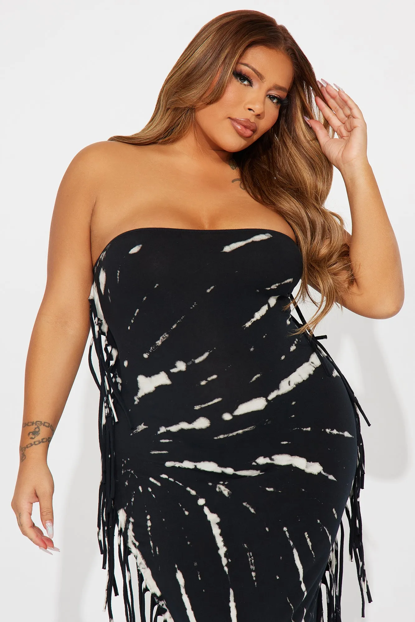 Alex Fringe Tube Maxi Dress - Black/combo