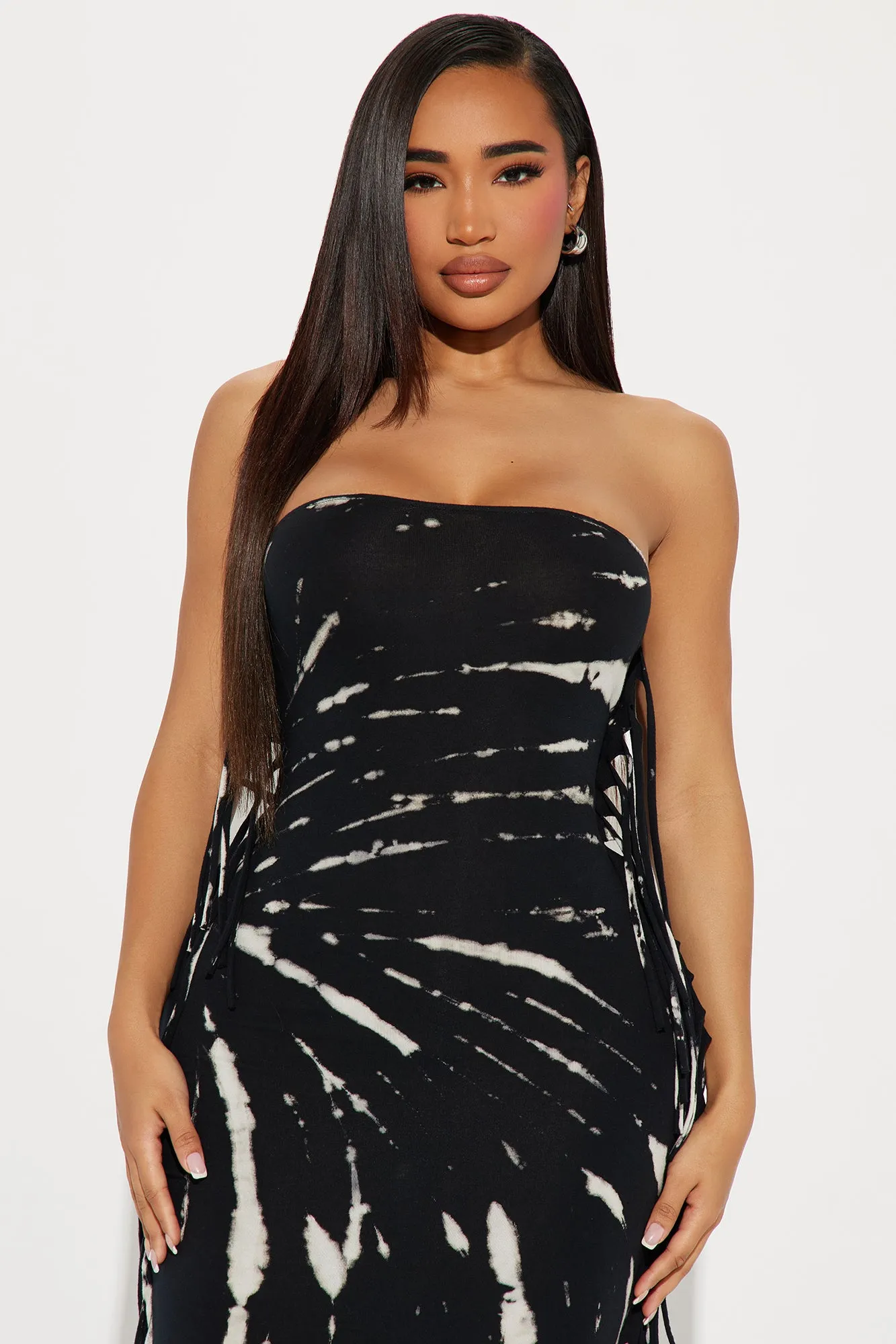 Alex Fringe Tube Maxi Dress - Black/combo