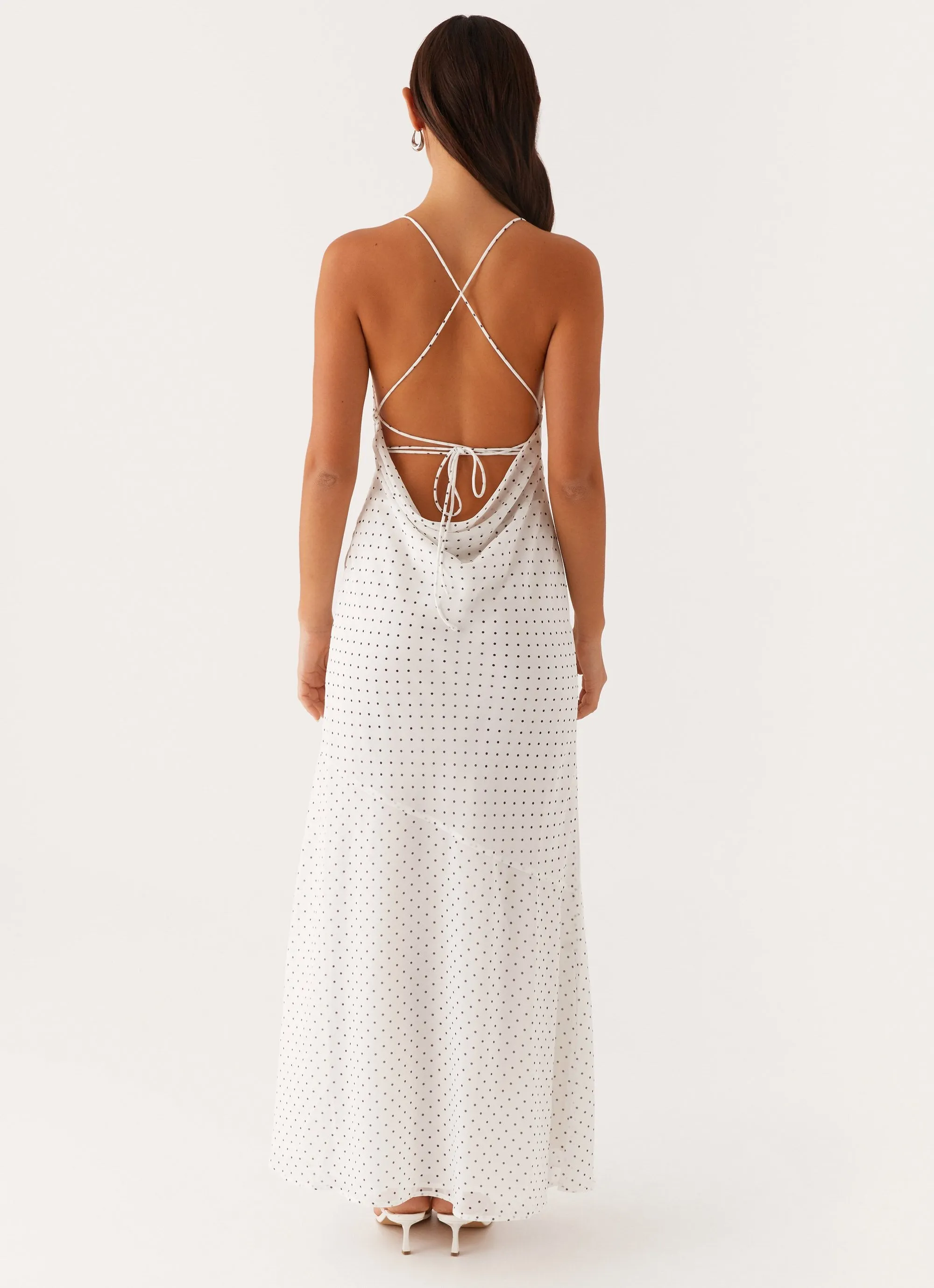 Alianna Cowl Neck Mesh Maxi Dress - White Polka Dot