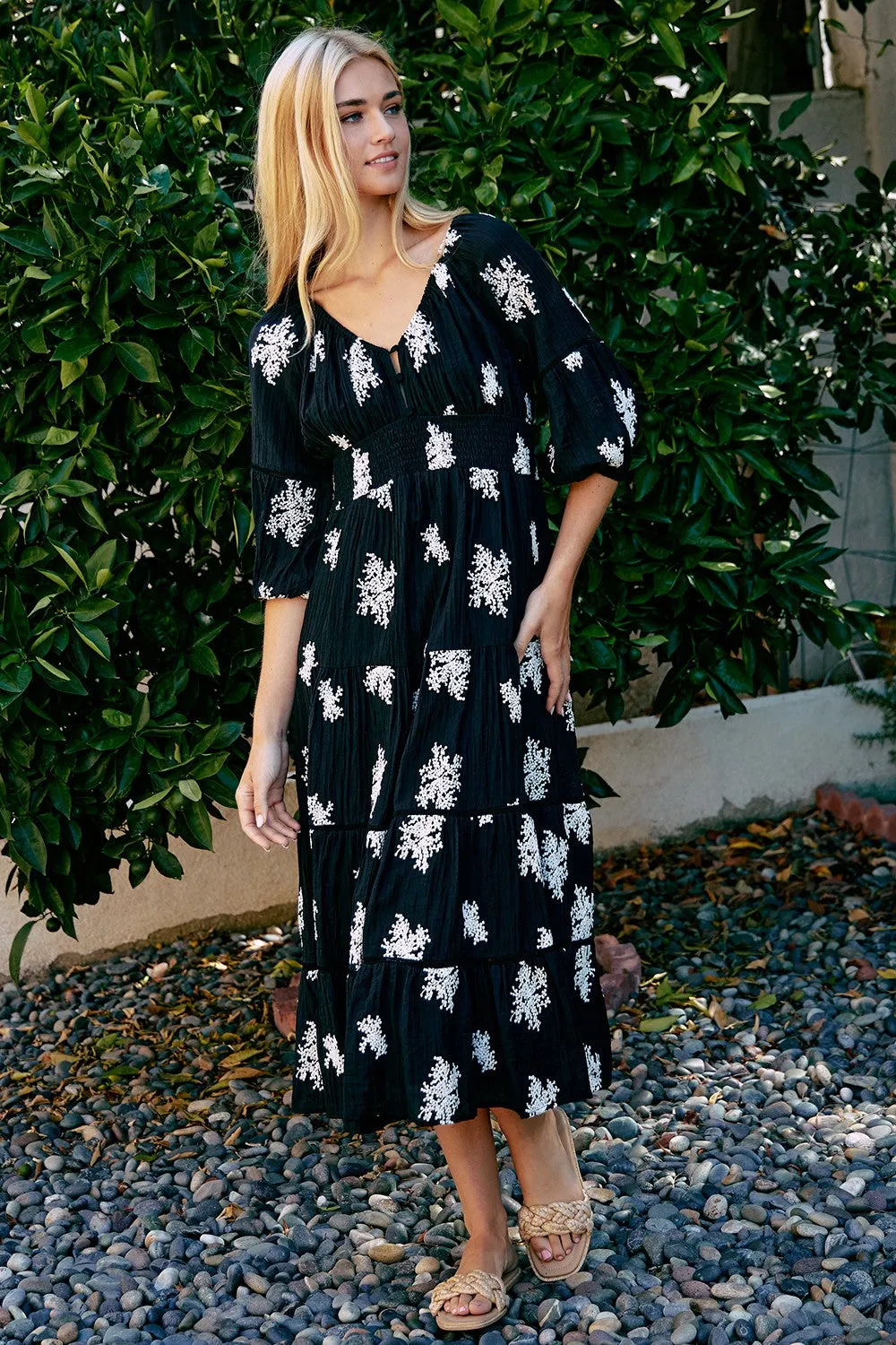 All Over Embroidery Cotton Maxi Dress