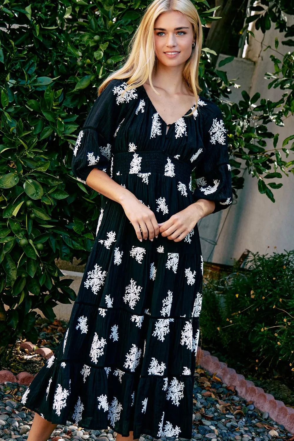 All Over Embroidery Cotton Maxi Dress