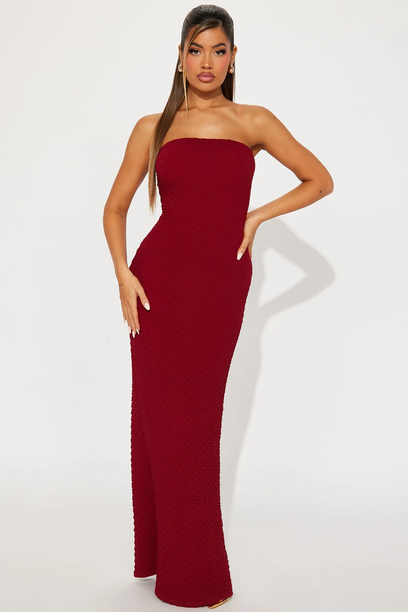 Allison Textured Maxi Dress - Red