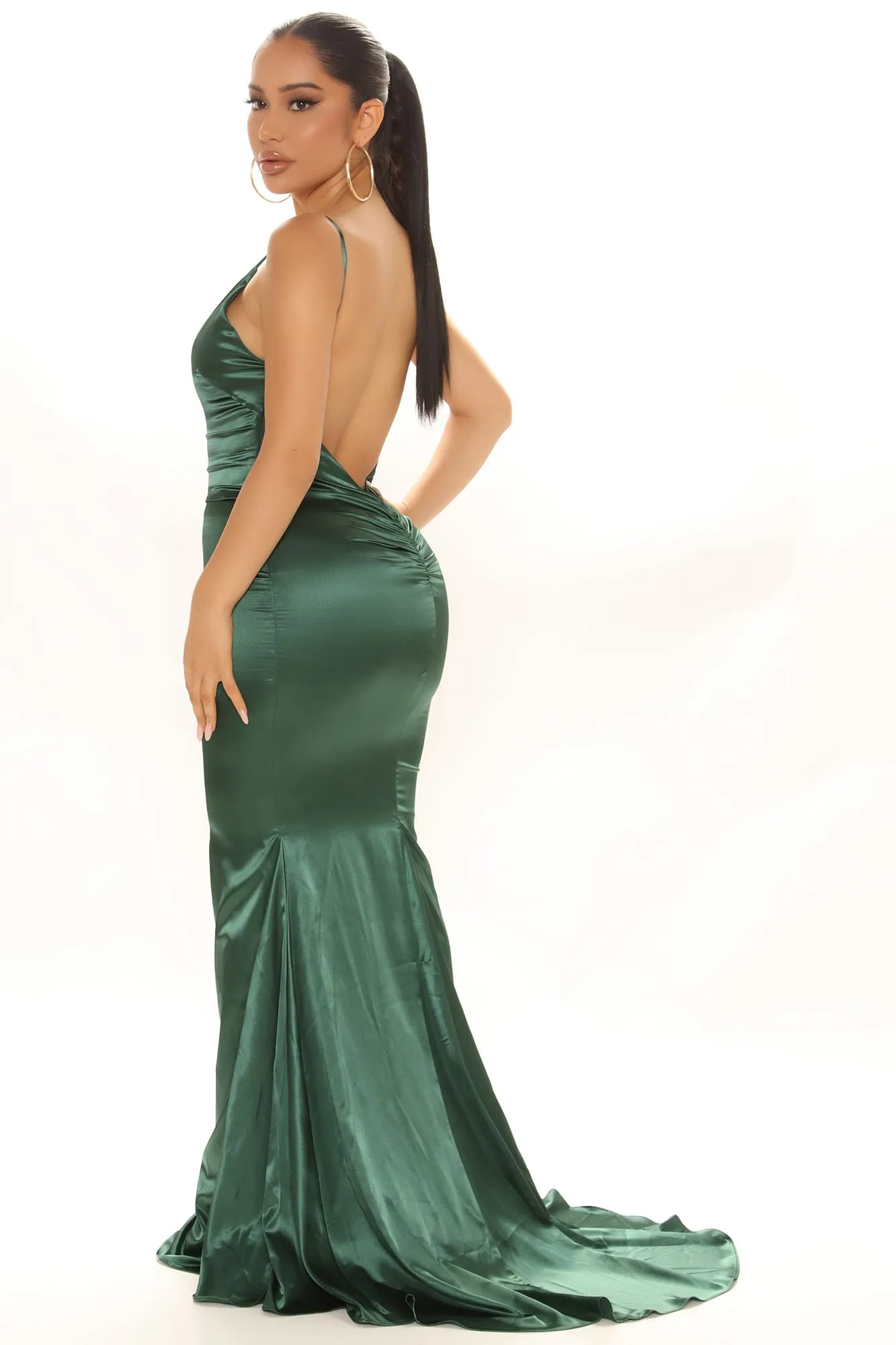 Always Flaunting Satin Maxi Dress - Hunter