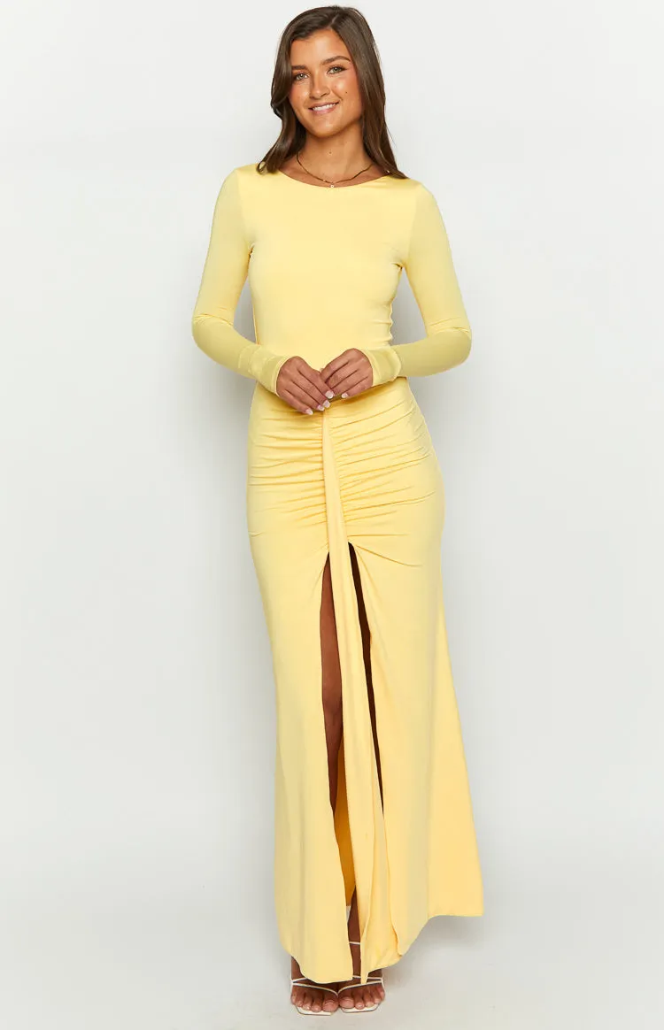 Amber Glow Yellow Long Sleeve Maxi Dress