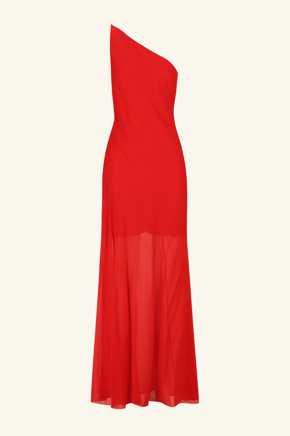 AMINA ONE SHOULDER PANELLED MAXI DRESS - CHILLI