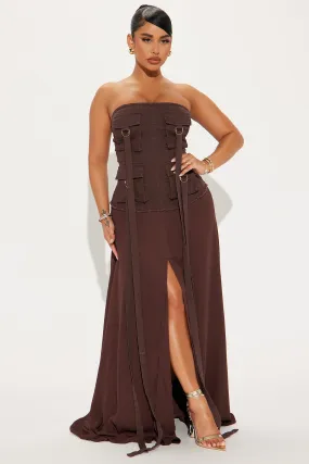 Andrea Cargo Denim Maxi Dress - Chocolate