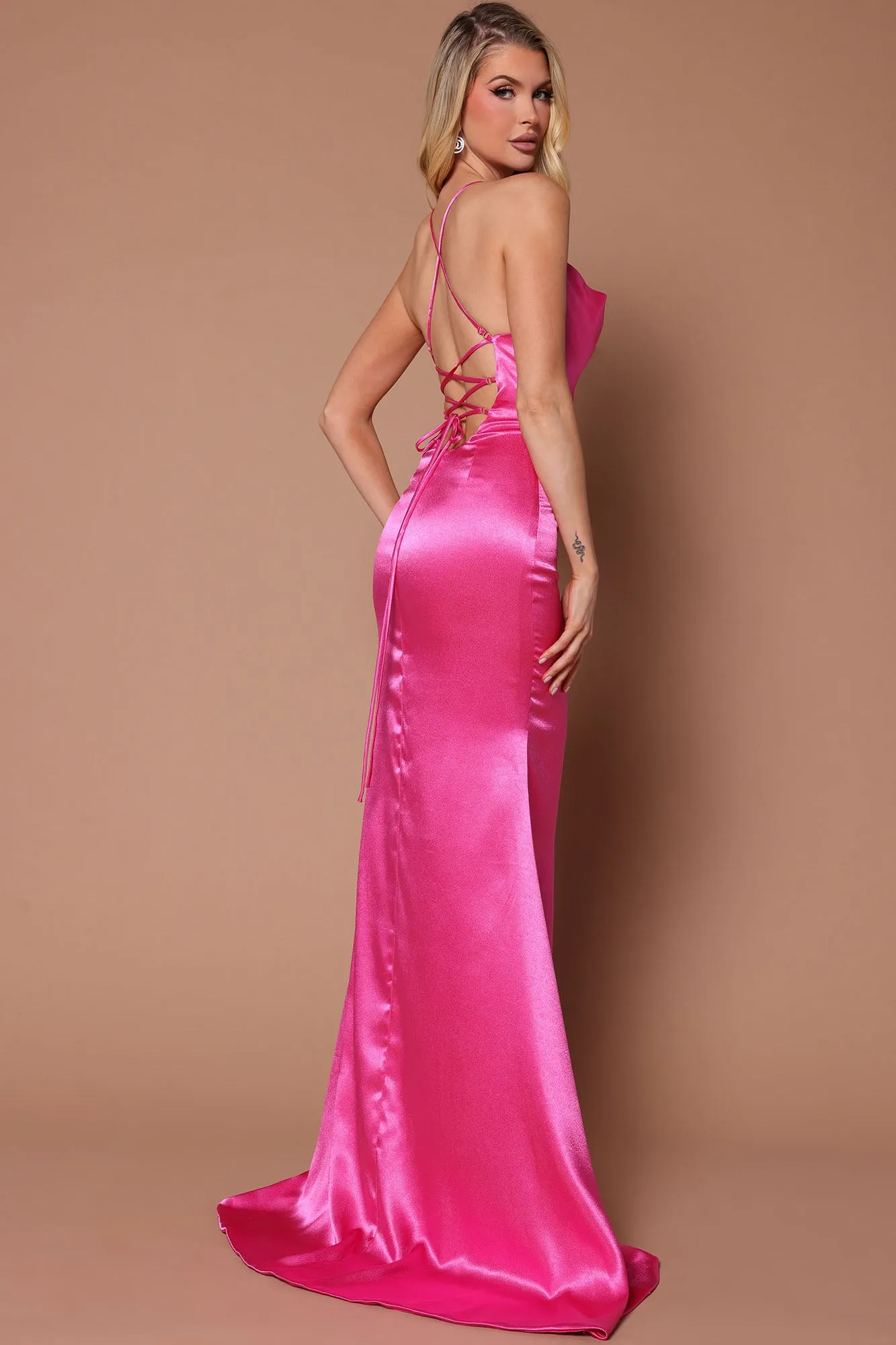 Angelique Satin Maxi Dress - Hot Pink