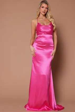 Angelique Satin Maxi Dress - Hot Pink