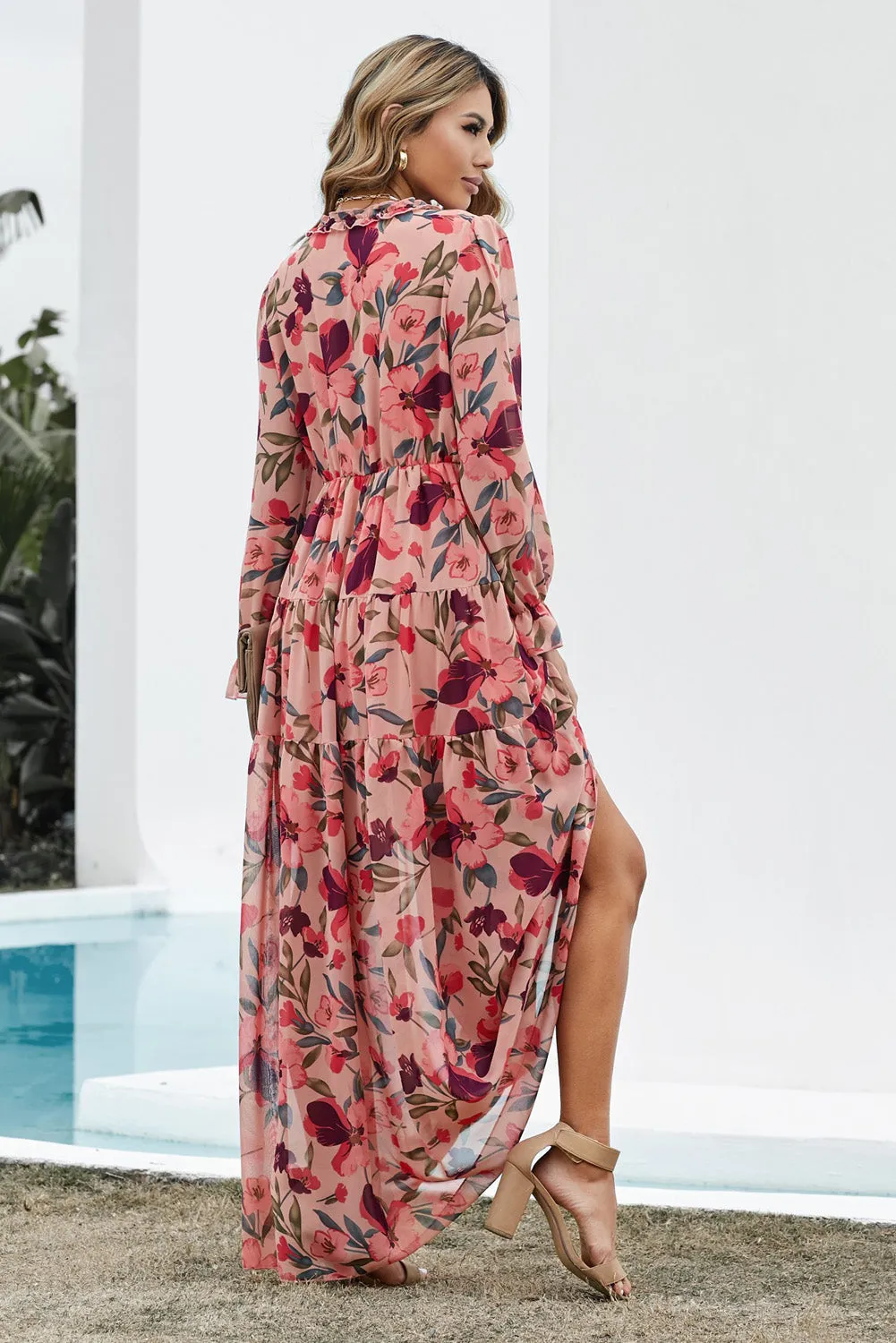 *APP EXCLUSIVE* Floral Flounce Sleeve Plunge Maxi Dress