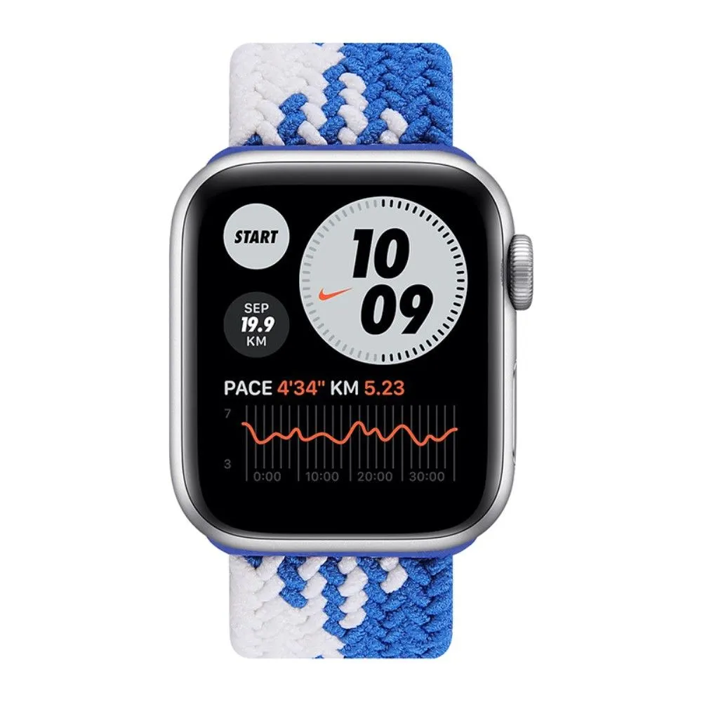 Apple Watch (45mm) elastic watch strap - Blue / White Splicing / Size: L