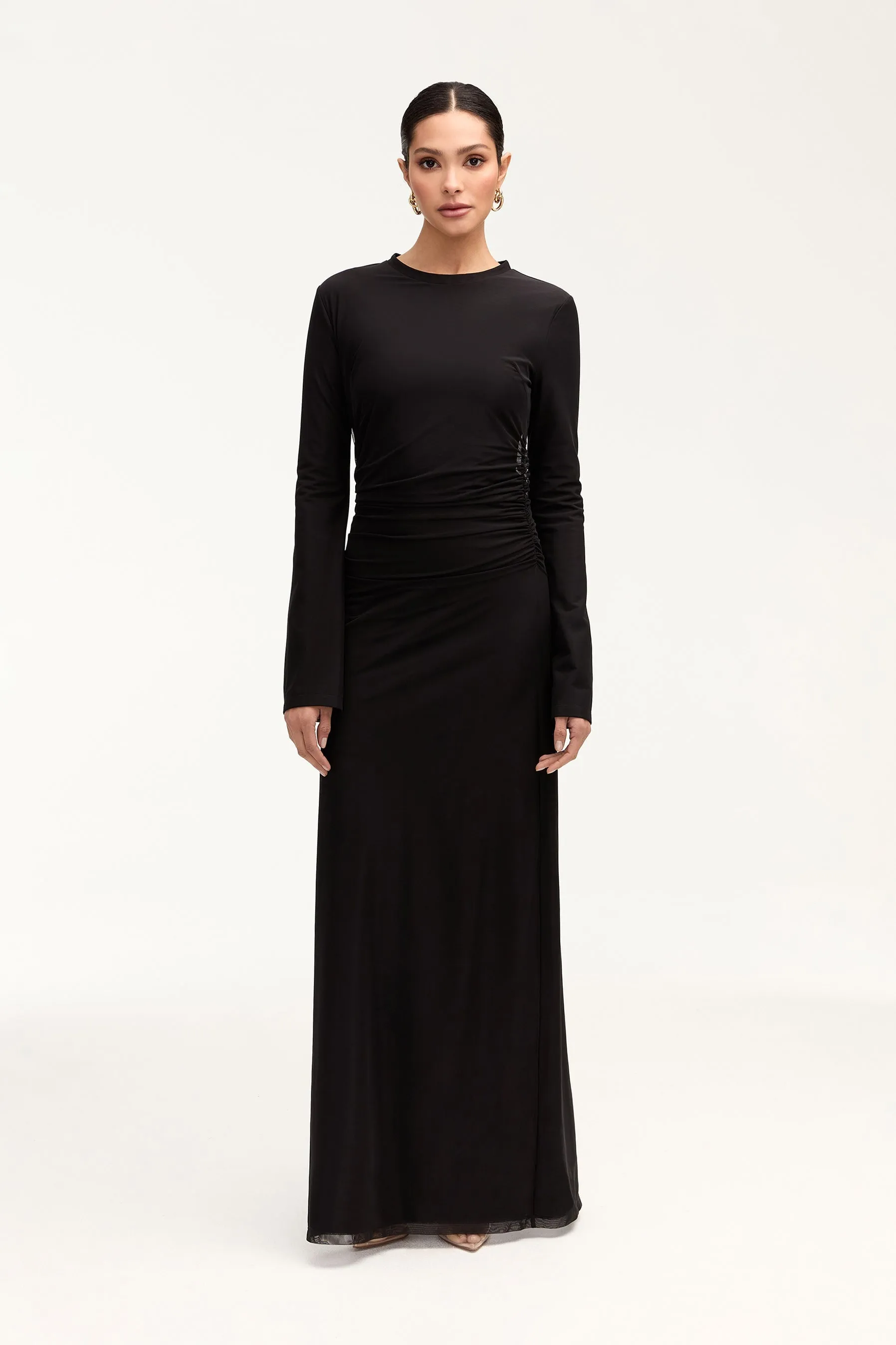 Arianna Rouched Maxi Dress - Black