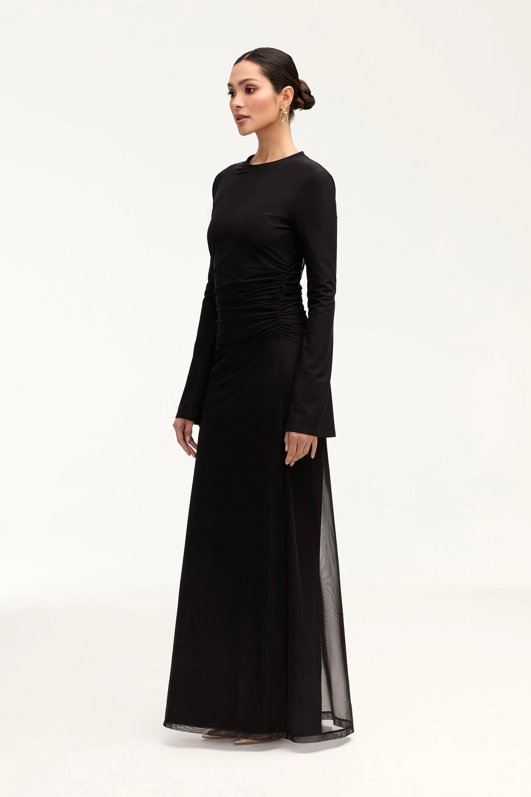 Arianna Rouched Maxi Dress - Black