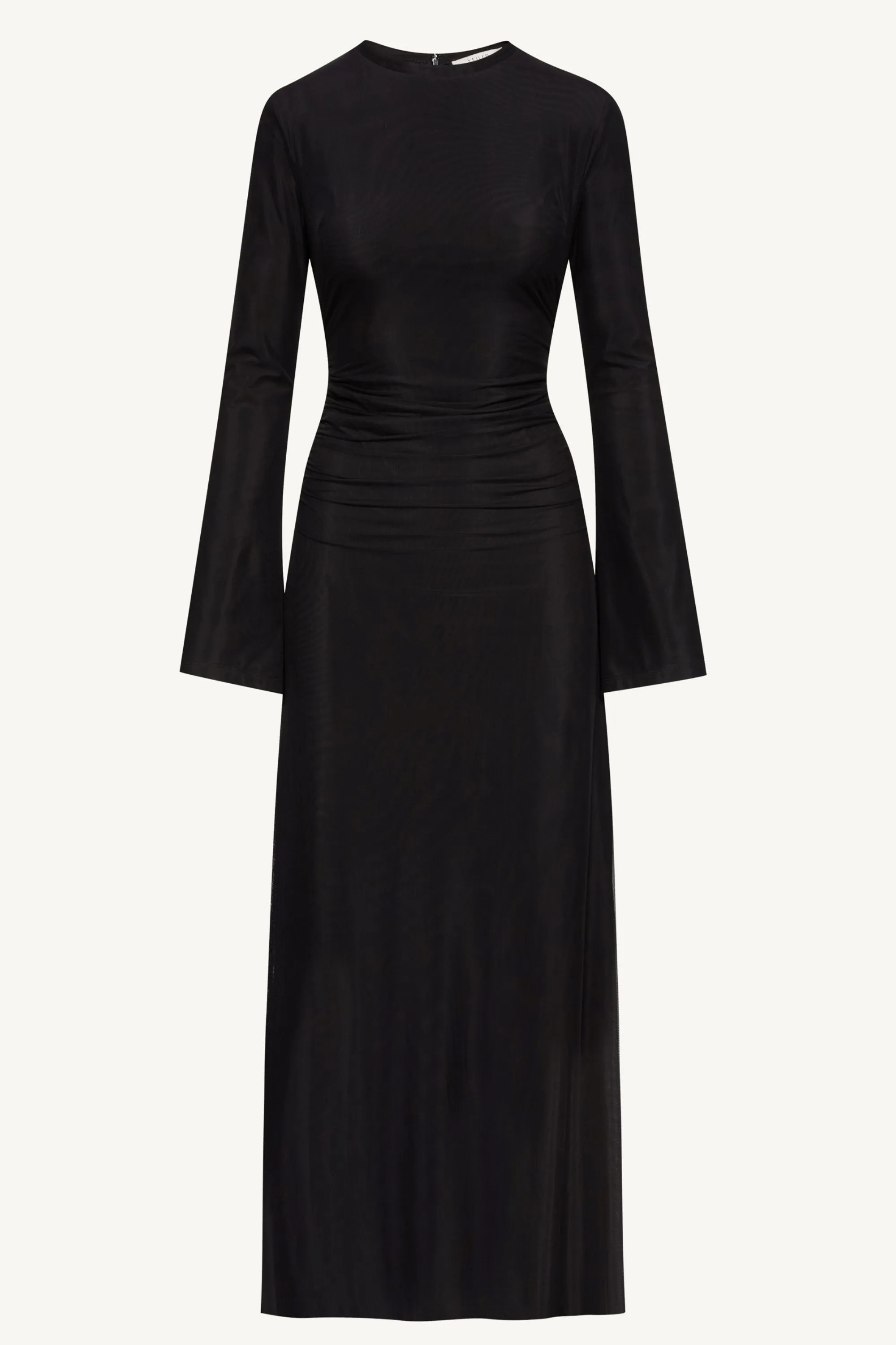 Arianna Rouched Mesh Maxi Dress - Black