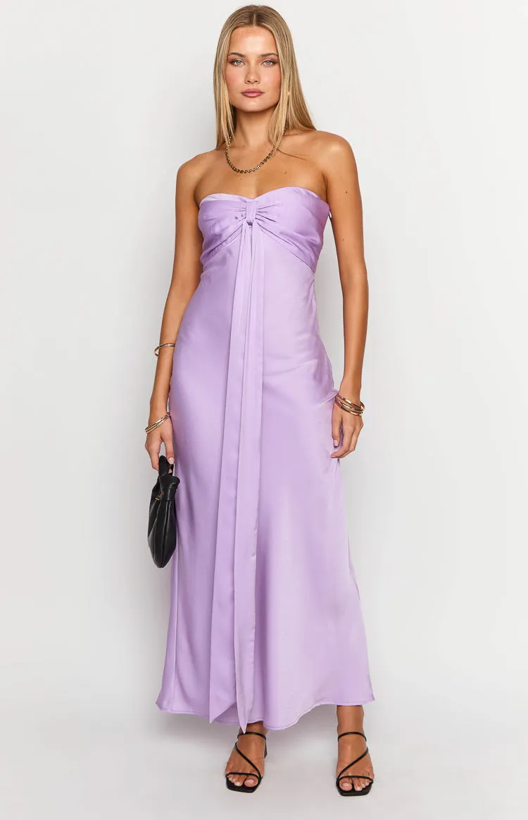 Ariella Lilac Satin Strapless Maxi Dress