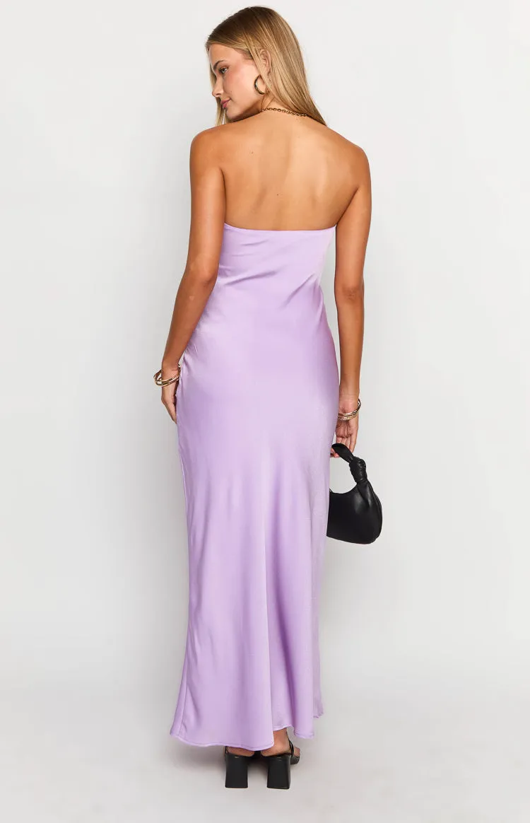 Ariella Lilac Satin Strapless Maxi Dress