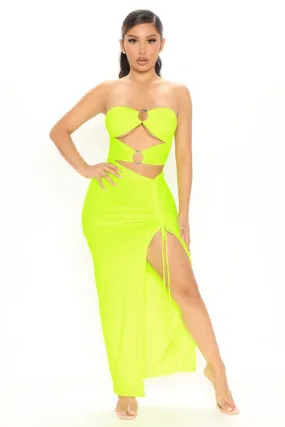 Around The Clock Ruched Maxi Dress - Neon Yellow