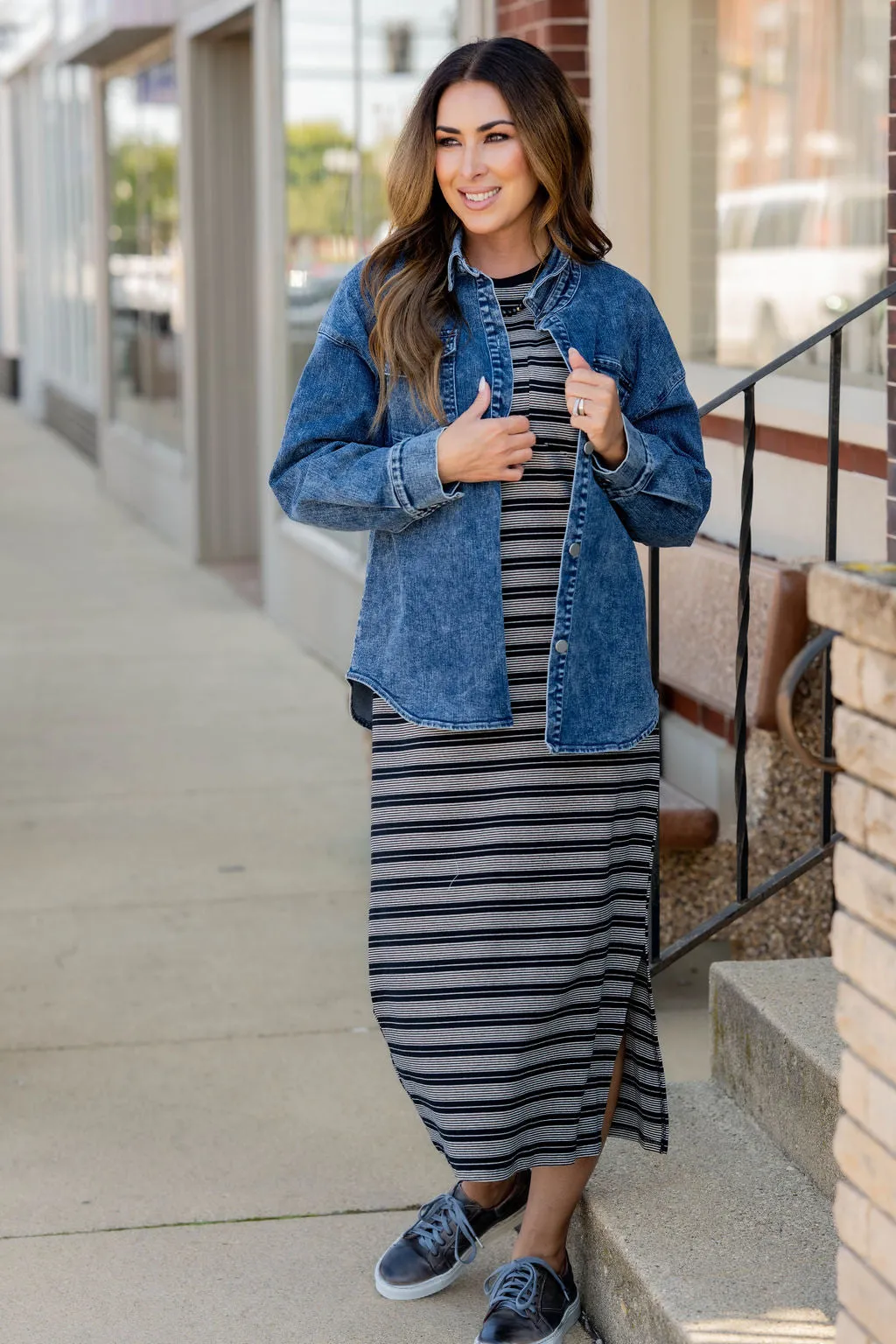 Assorted Stripes Side Slit Maxi Dress