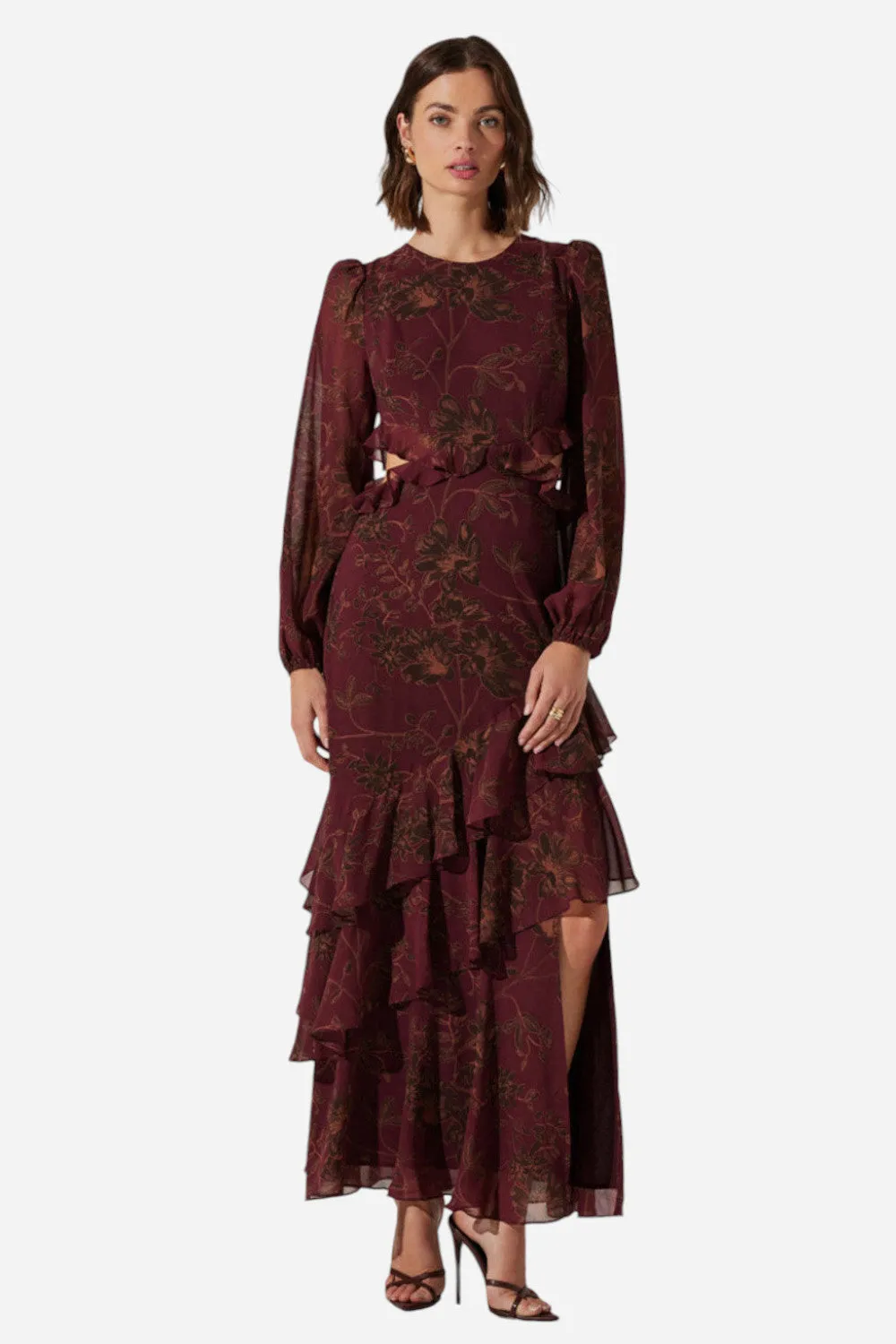 ASTR The Label Biella Dress in Plum Brown Floral