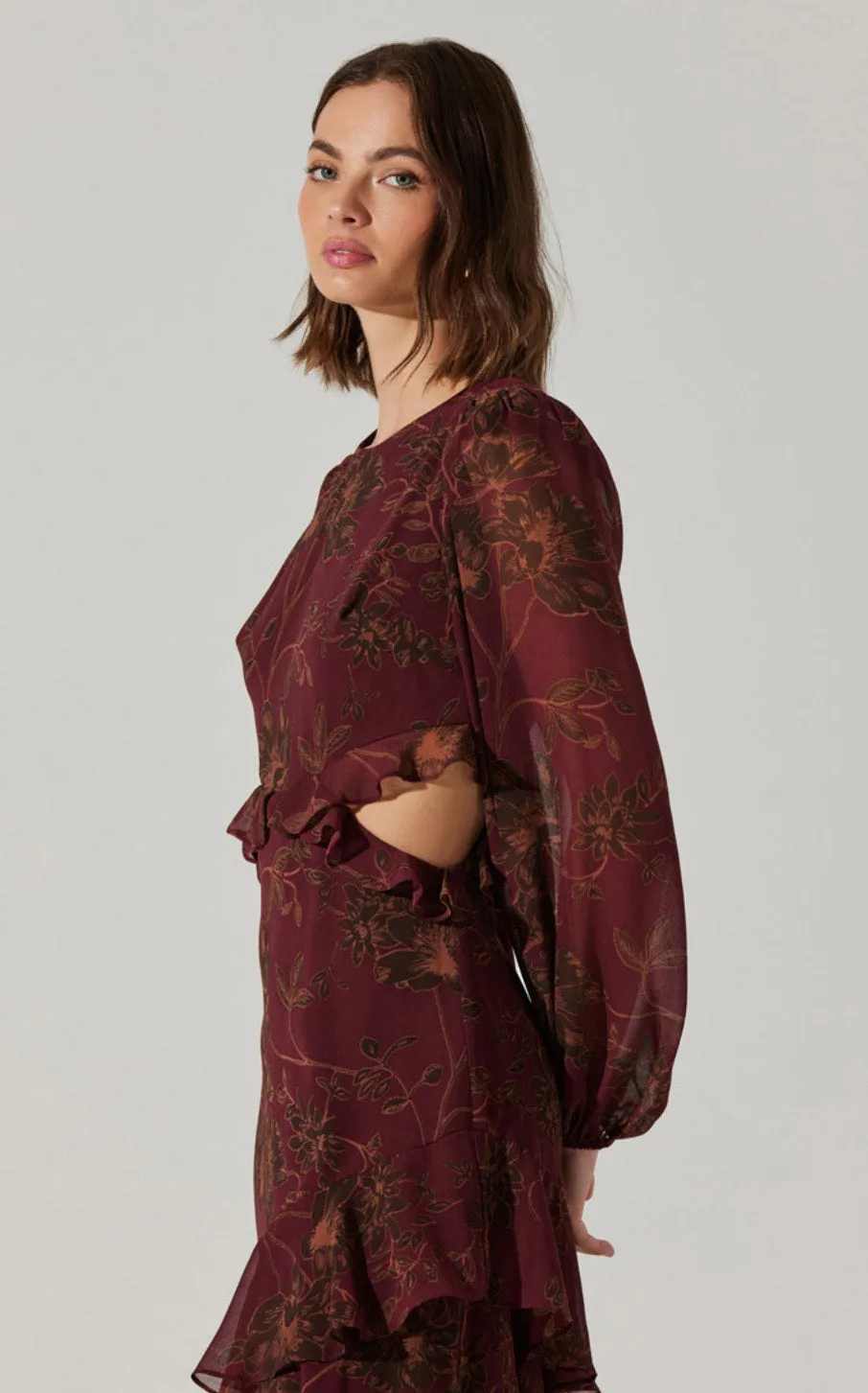 ASTR The Label Biella Dress in Plum Brown Floral