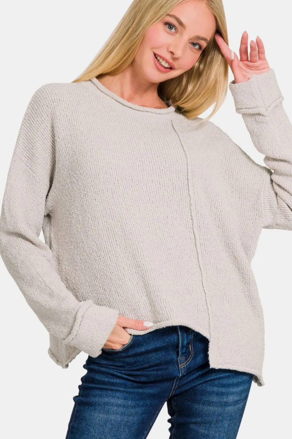 Asymmetric Hem Drop Shoulder Sweater