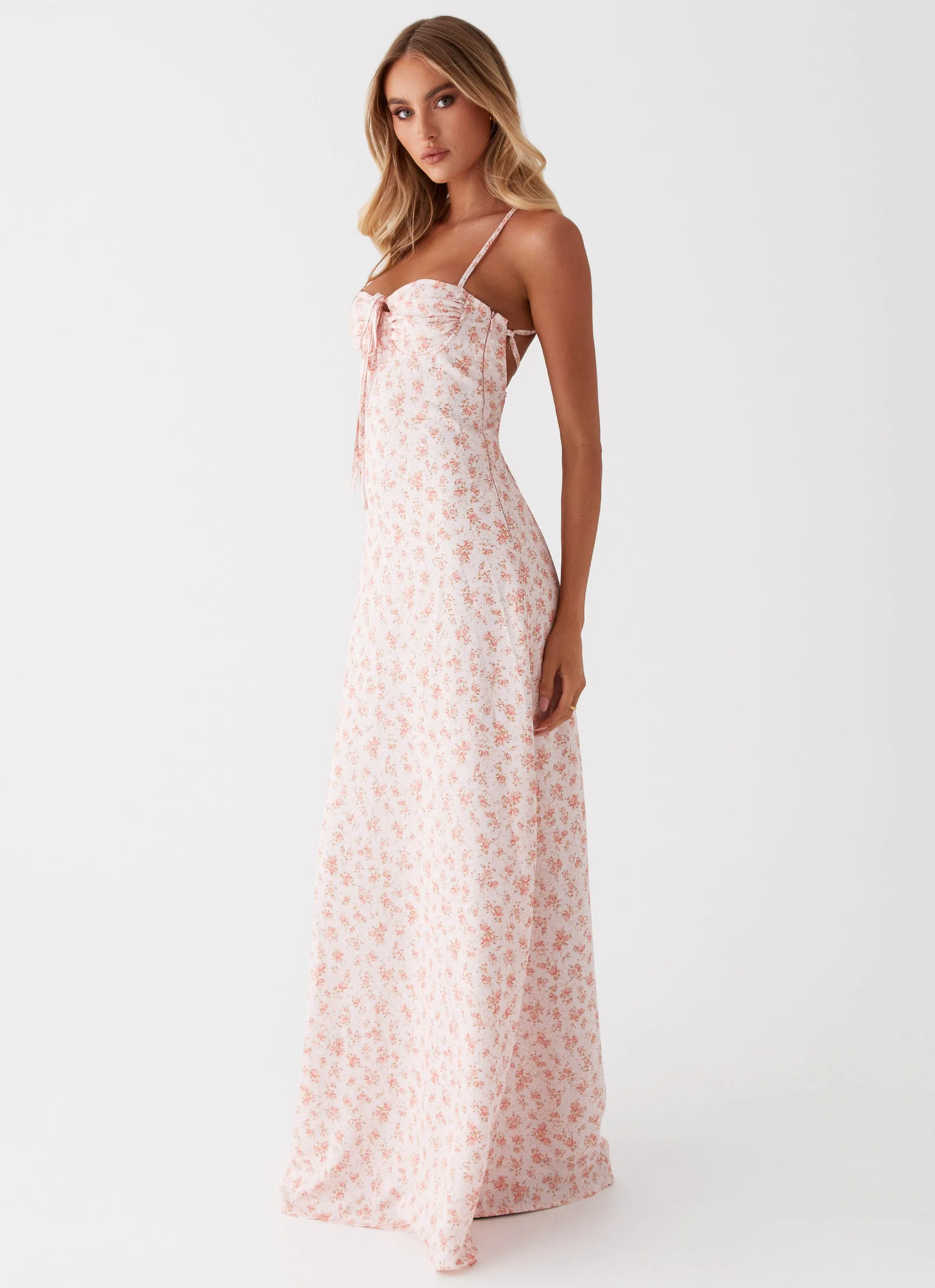 Aveline Bustier Maxi Dress - Pink Ditsy Floral