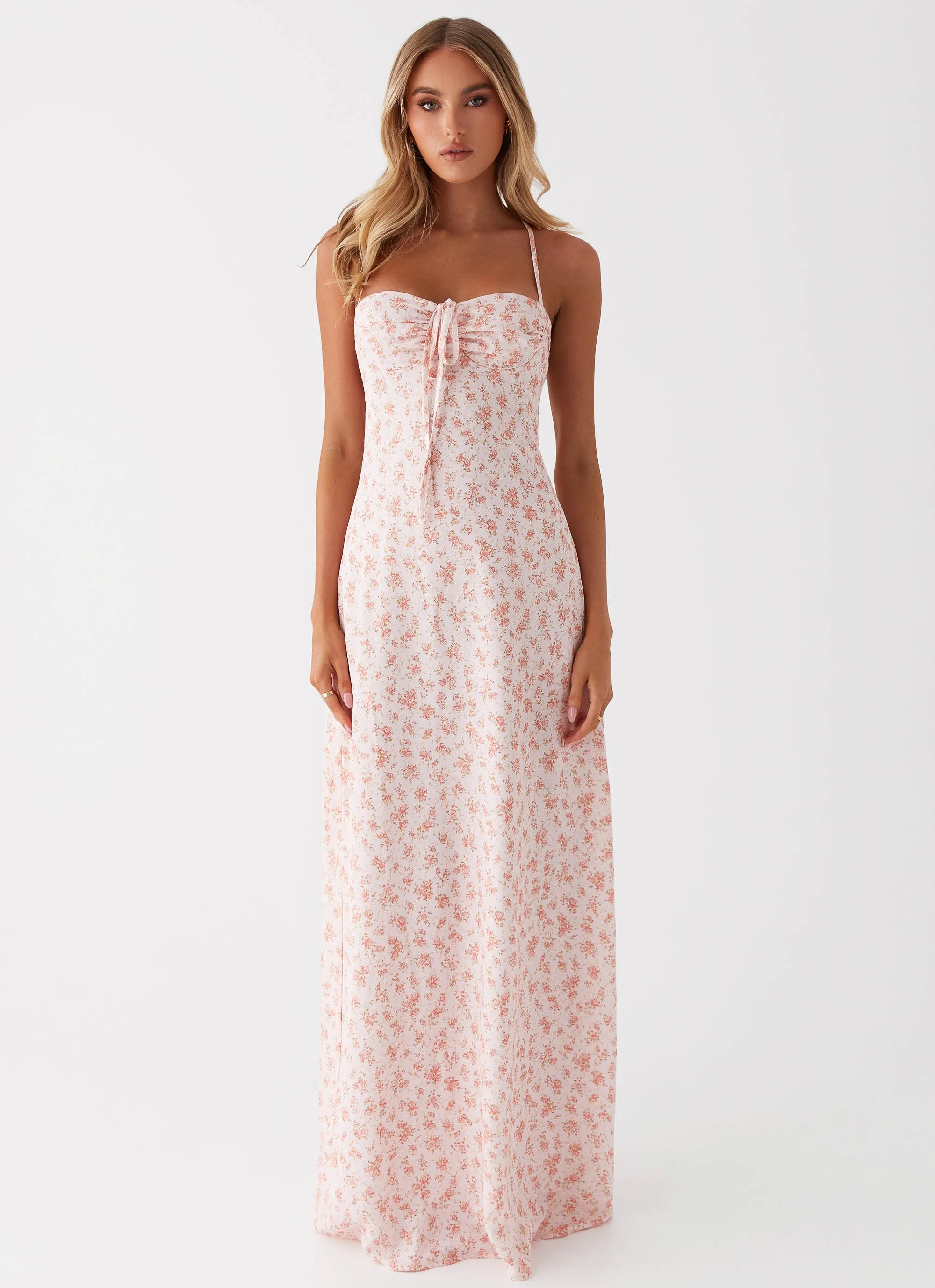 Aveline Bustier Maxi Dress - Pink Ditsy Floral