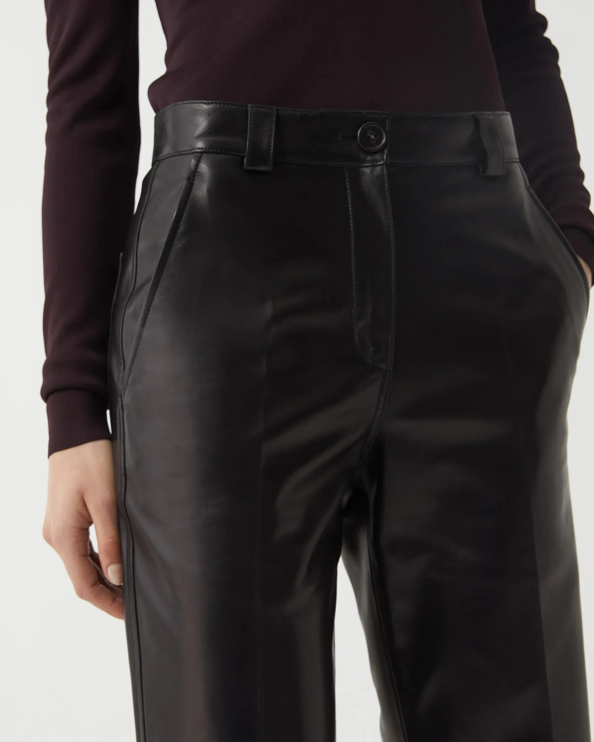 Avery Trouser in Nappa Leather, Black